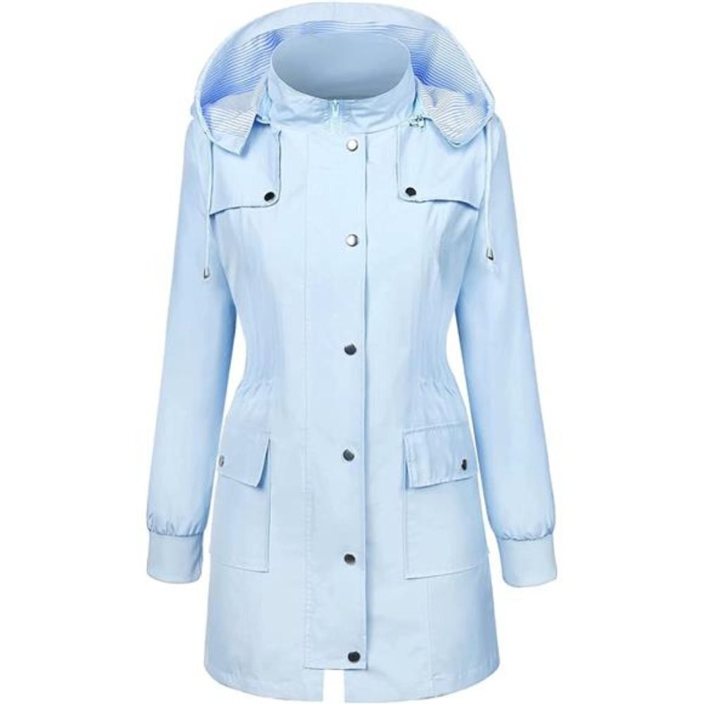 Waterproof Rain Jacket Women Striped Windbreaker Hooded